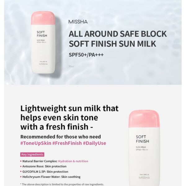 Missha All Around Safe Block Soft Finish Sun Milk